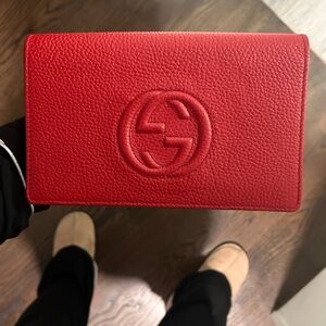Gucci Red Bag with gold metal chain